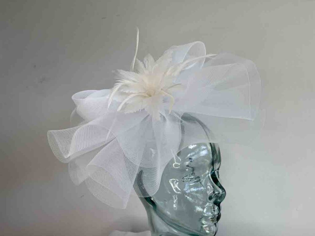 Crin Fascinator With Feather Flower In White Love Fascinators