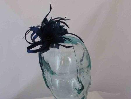 Satin fascinator with feathers flower in navy