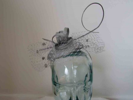 Pillbox  fascinator with netted detail in silver