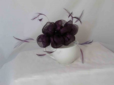 Small flowered sinamay fascinator deep purple
