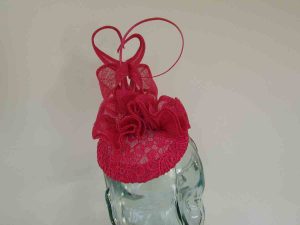Lace pillbox fascinator in cerise