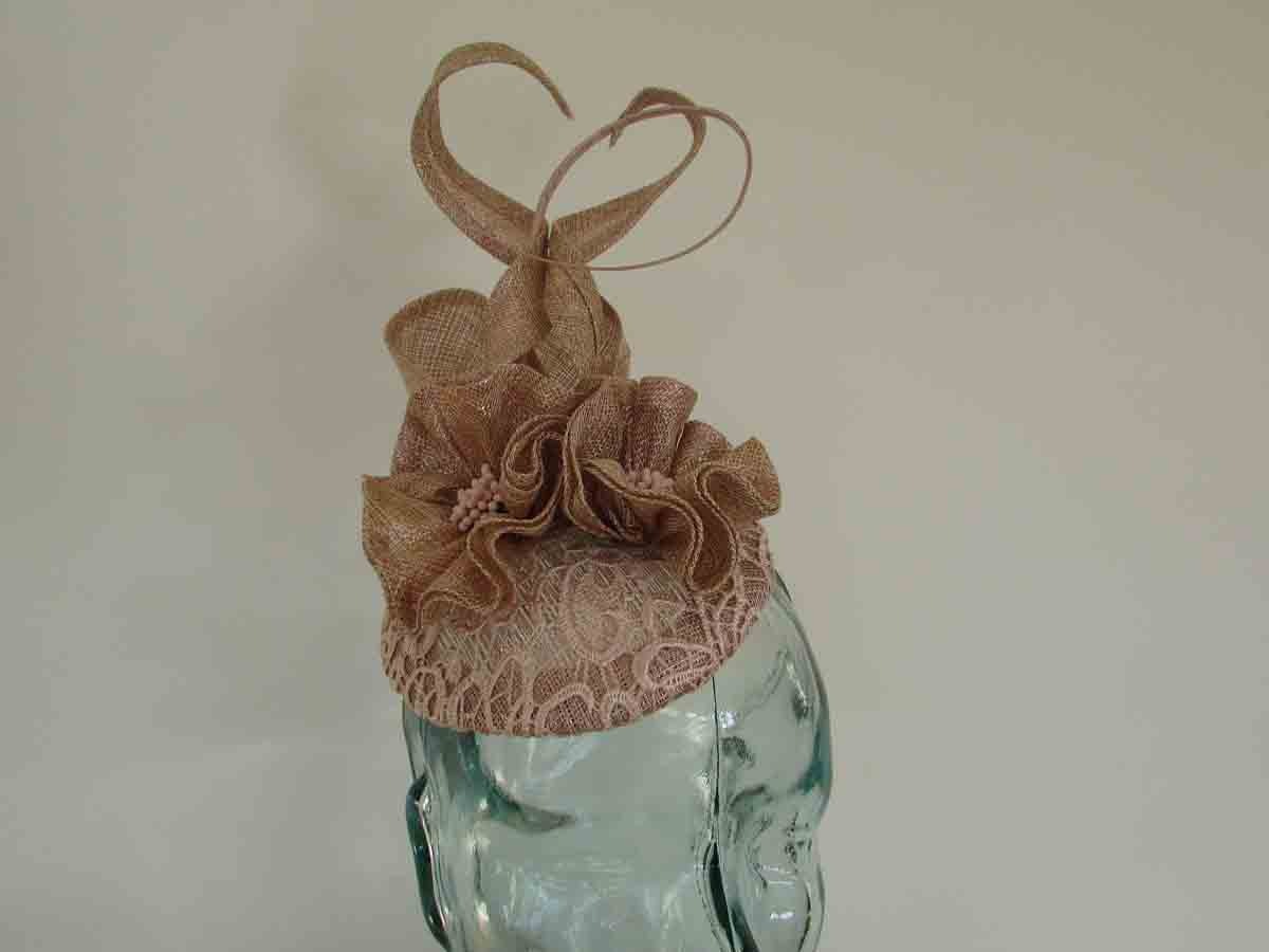 Lace pillbox fascinator in rose gold