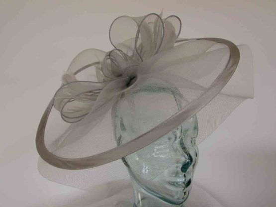 Large crin fascinator with satin trim in silver