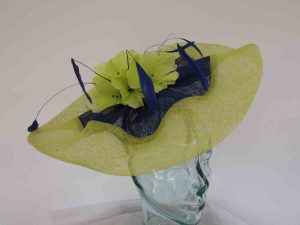 Wavy 2 colour fascinator in cobalt and zest