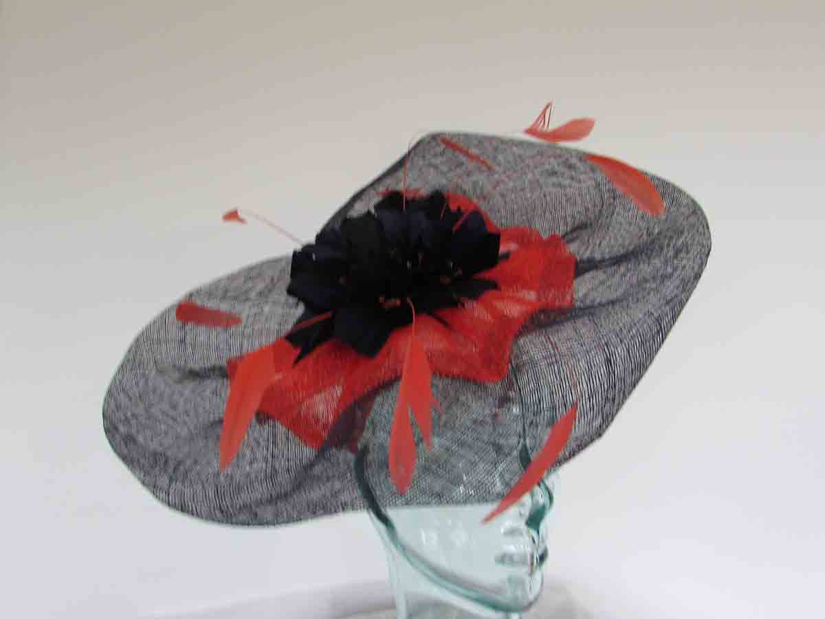 Wavy 2 colour fascinator in navy and orange