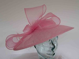 Sinamay hatinator with crin bow in wildrose pink