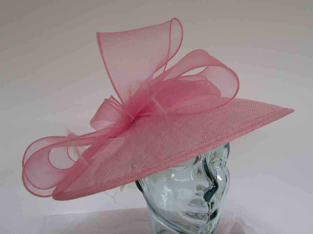 Sinamay hatinator with crin bow in wildrose pink