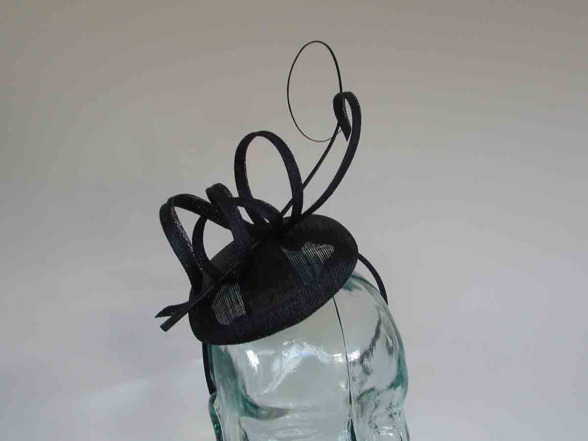 Pillbox fascinator with sinamay swirls in midnight navy