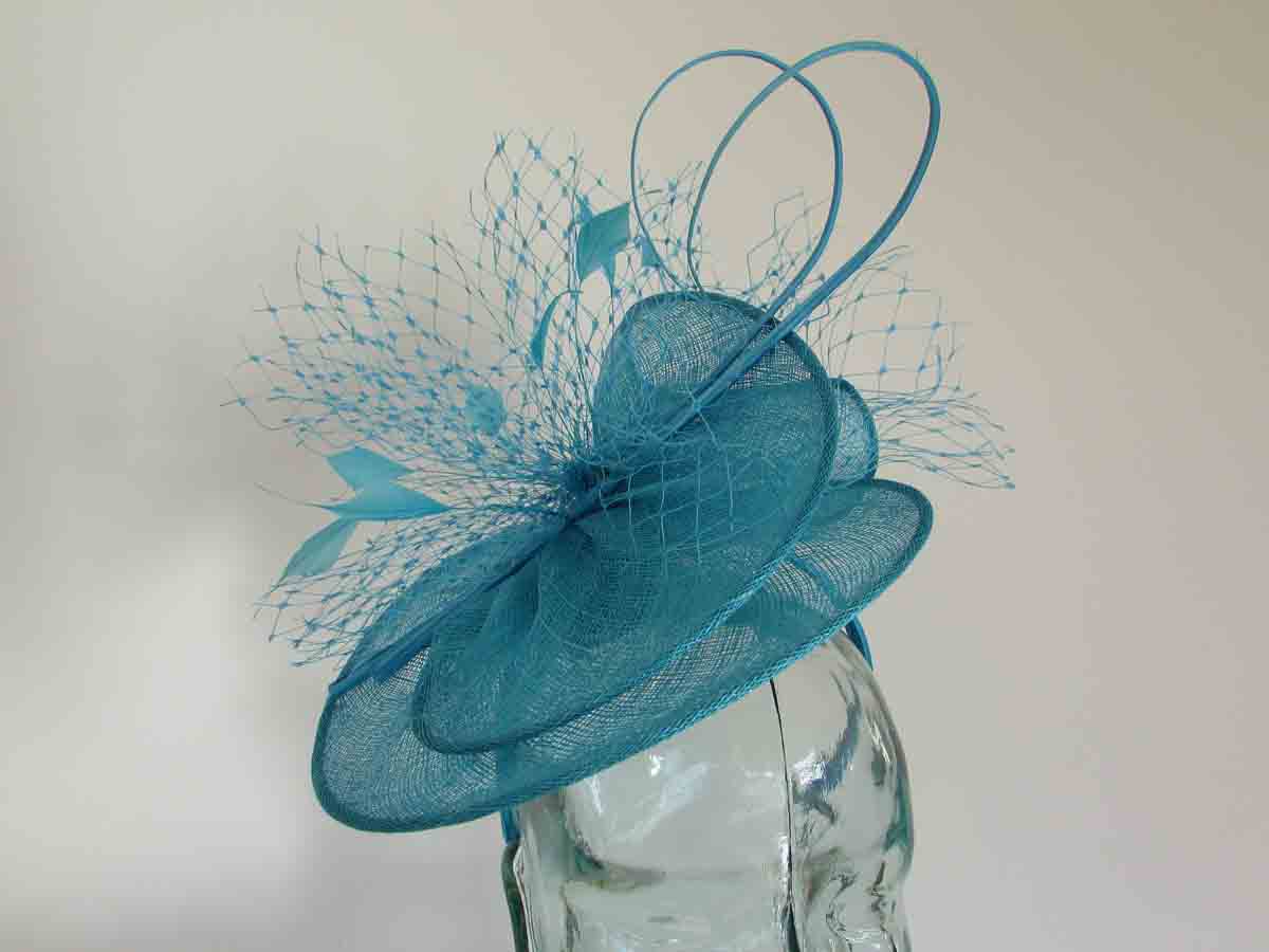 Sinamay swirl fascinator in amalfi blue