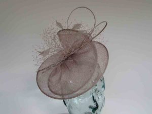 Sinamay swirl fascinator in praline grey