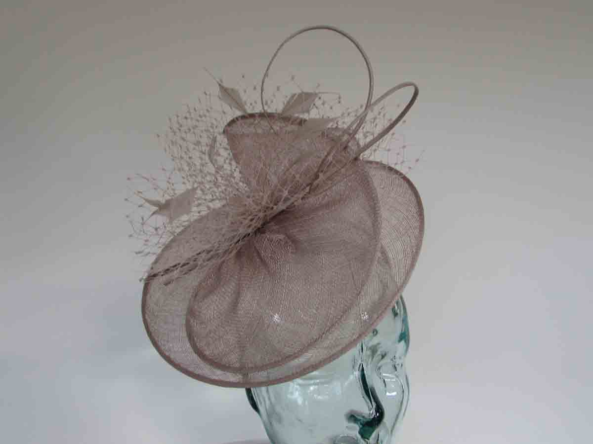 Sinamay swirl fascinator in praline grey
