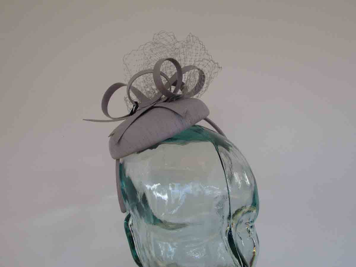 Shangtung silk pillbox in steel silver