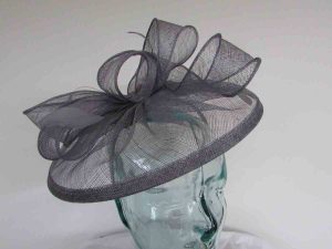 Sinamay fascinator with feathers in cloud grey