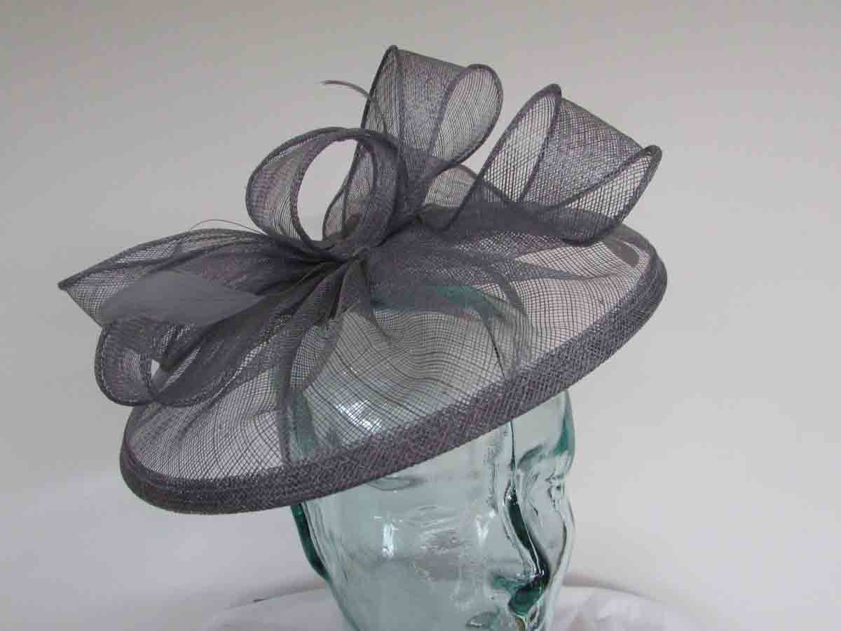 Sinamay fascinator with feathers in cloud grey