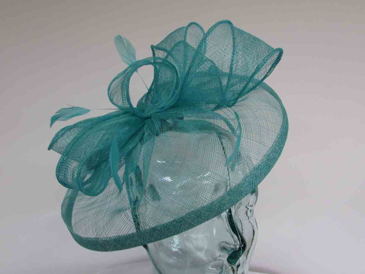Sinamay fascinator with feathers in lido blue