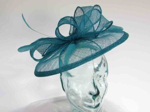 Sinamay fascinator with feathers in peacock blue