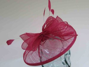 Sinamay fascinator with feathers in Samba pink