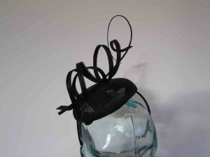Pillbox fascinator with sinamay swirls in black