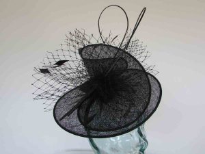 Sinamay swirl fascinator in black