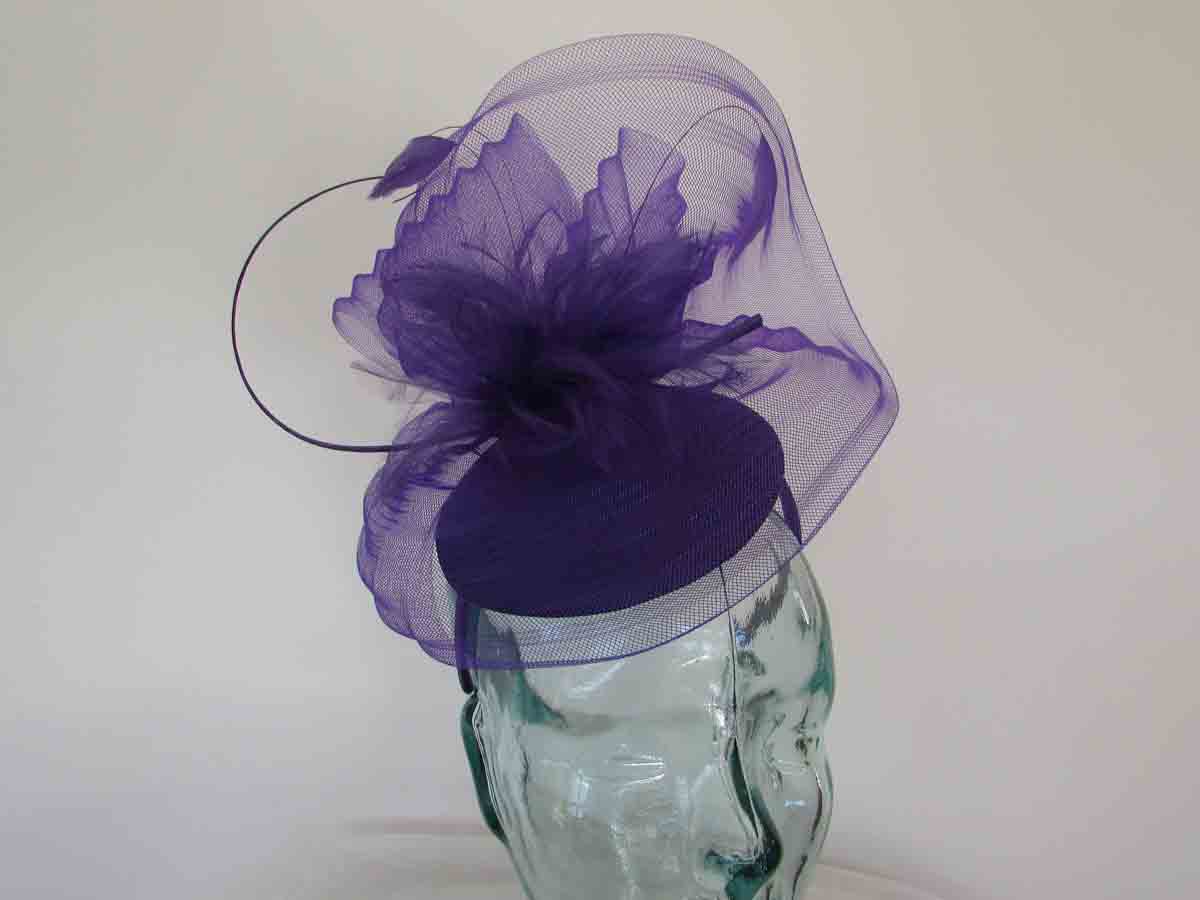 Satin pillbox with crin in pansy purple