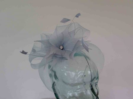 Crin fascinator with feathered flower in baby blue