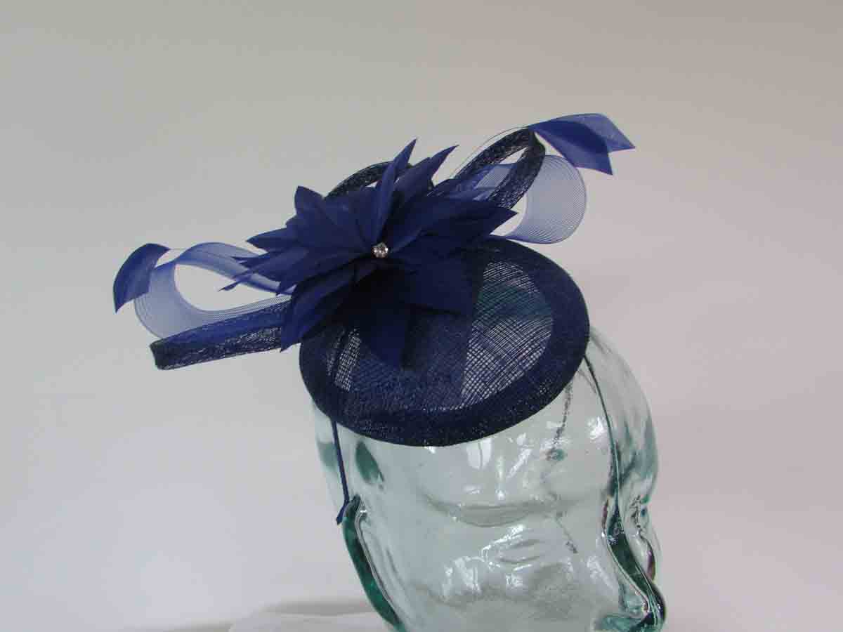 Pillbox fascinator with flower in cobalt blue