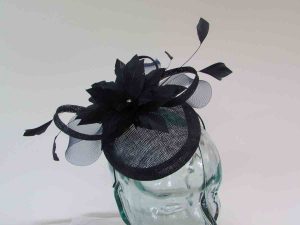 Pillbox fascinator with flower in navy
