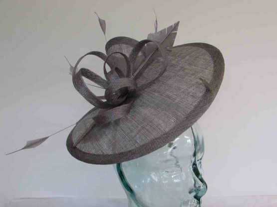 Sinamay fascinator with diamond quill in mercury silver