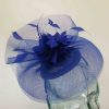 Pillbox with crin and feathered flower in cobalt