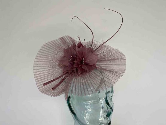 Pleated crin fascinator in rose pink