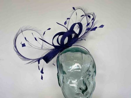 Sinamay looped fascinator with curled feathers in cobalt blue