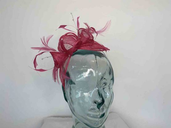 Double flower fascinator in cerise