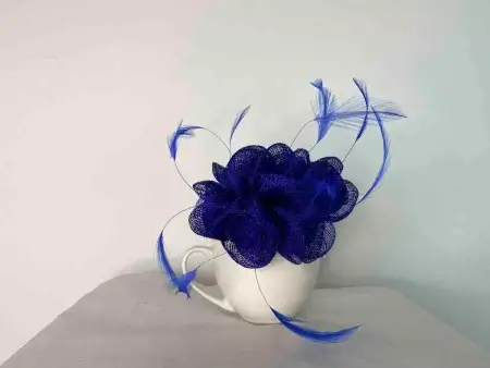 Small flowered sinamay fascinator cobalt blue