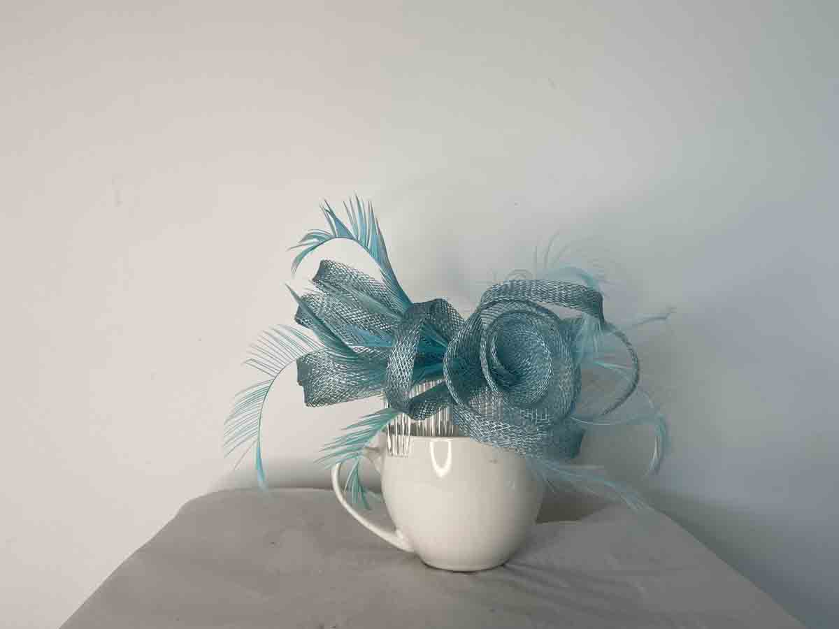 Sinamay flower fascinator aqua blue 