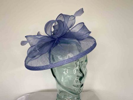 Sinamay fascinator with feathers in bluebell