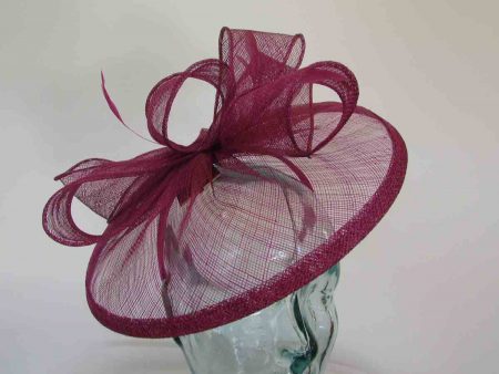 Sinamay fascinator with feathers in berry