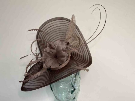 Pleated crin fascinator with feathered flowers in mink