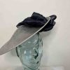 Large hatinator with silk abaca bow in silver and midnight navy