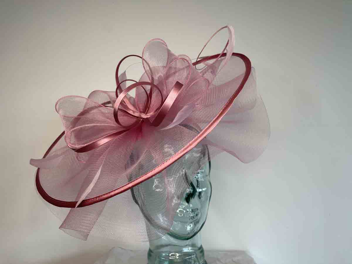 Large dusky pink fascinator Clearance