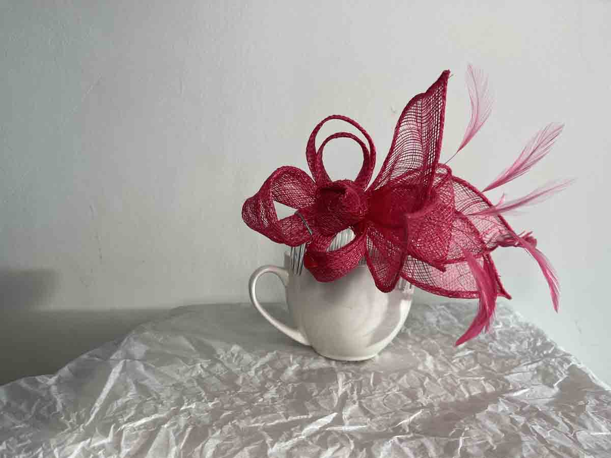 cerise fascinator and bag