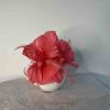 Feathered fascinator in bright coral