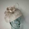 Sinamay fascinator with netting in birch