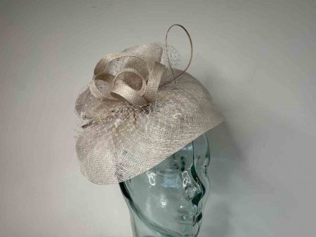 Sinamay fascinator with netting in birch