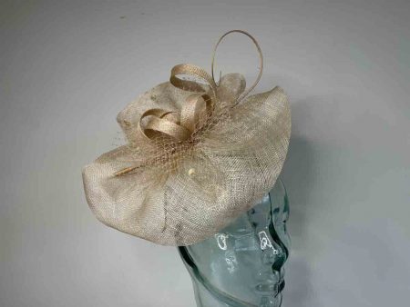 Sinamay fascinator with netting in cameo