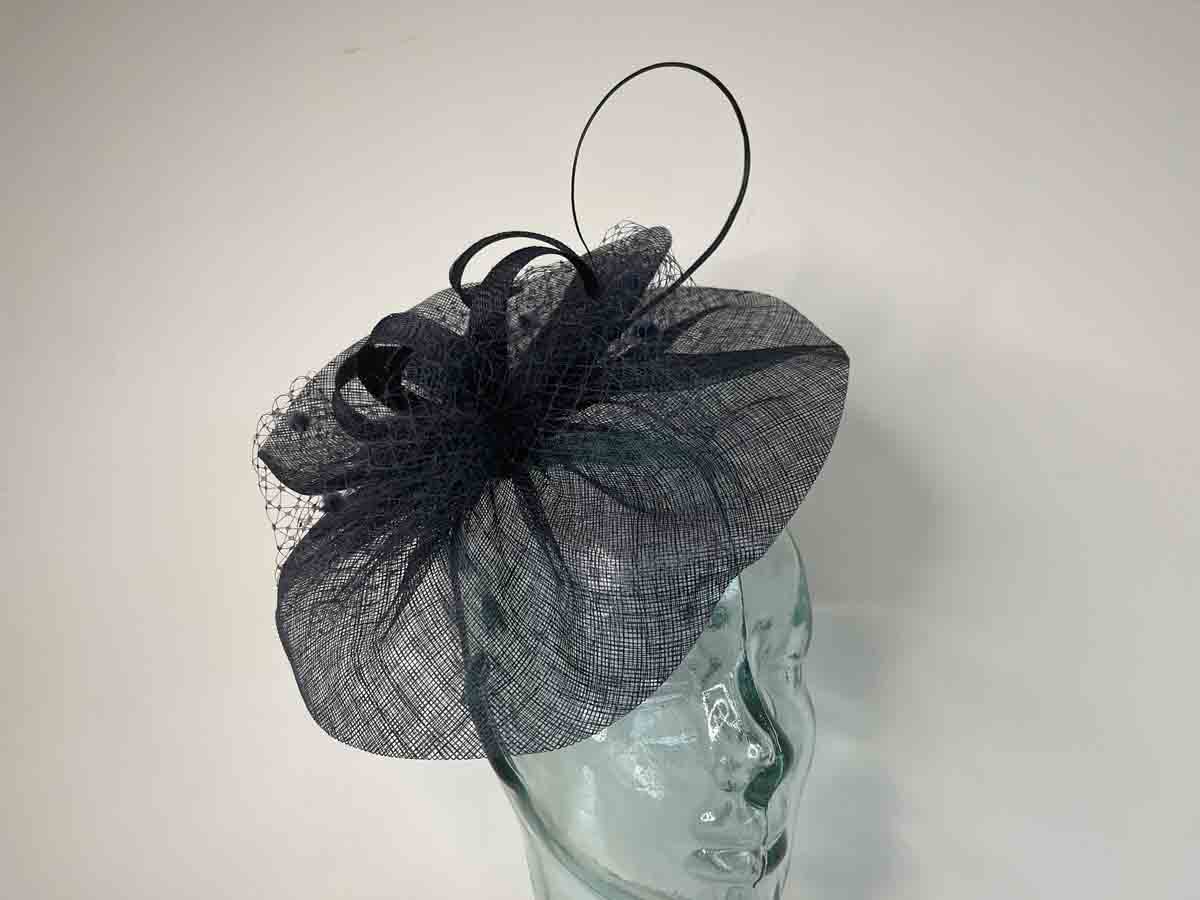 Sinamay Fascinator with Netting in Navy