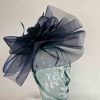 Crin fascinator with feather flower in navy