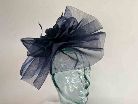 Crin fascinator with feather flower in navy