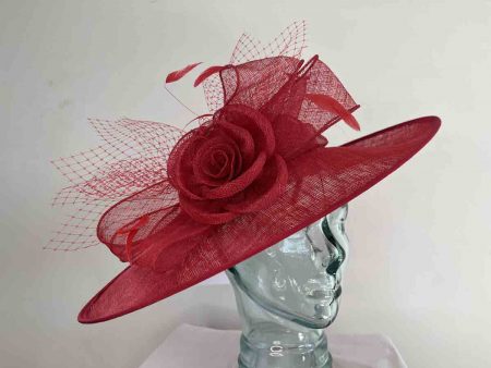 Large sinamay hatinator with sinamay rose in red