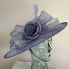 Large sinamay hatinator with sinamay rose in sky blue