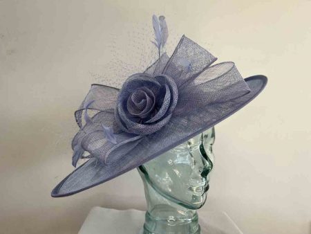 Large sinamay hatinator with sinamay rose in sky blue